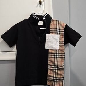 Burberry Black Polo with Plaid Accent